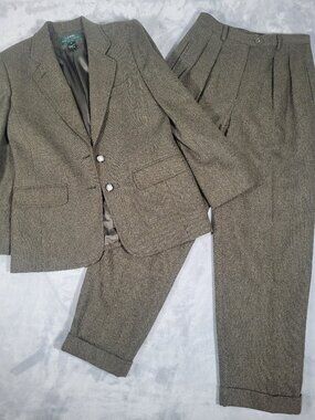 Vintage Lauren Ralph Lauren Pant Suit Women's 8P Brown Wool Equestrian Petite